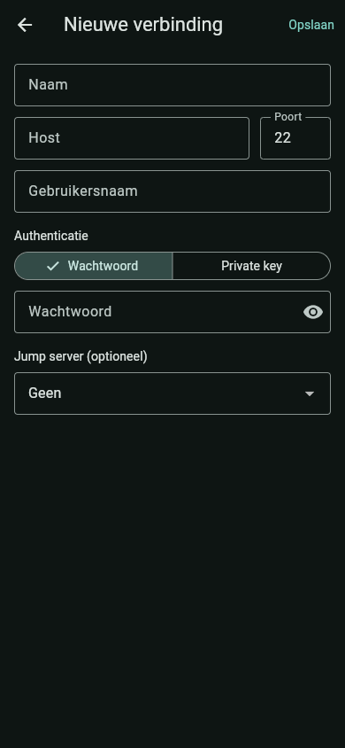 SSH verbinding toevoegen formulier